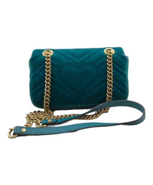 GUCCI（グッチ）GUCCI (グッチ) GGマーモントベルベッドチェーンショルダーバッグ ブルーの古着・服飾アイテム