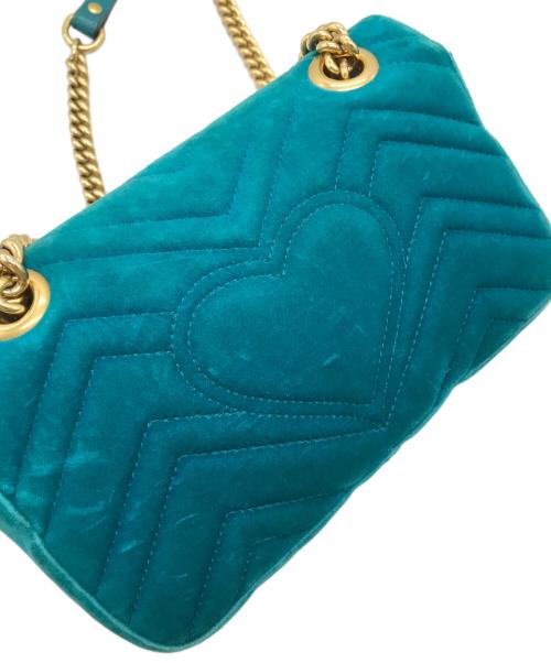 GUCCI（グッチ）GUCCI (グッチ) GGマーモントベルベッドチェーンショルダーバッグ ブルーの古着・服飾アイテム