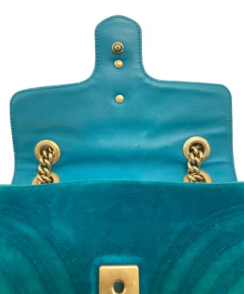 GUCCI（グッチ）GUCCI (グッチ) GGマーモントベルベッドチェーンショルダーバッグ ブルーの古着・服飾アイテム