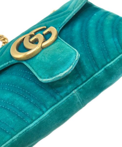 GUCCI（グッチ）GUCCI (グッチ) GGマーモントベルベッドチェーンショルダーバッグ ブルーの古着・服飾アイテム