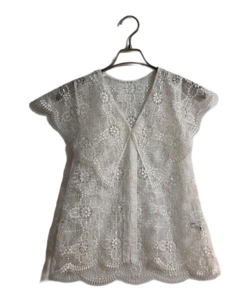 LE CIEL BLEU（ルシェルブルー）LE CIEL BLEU (ルシェルブルー) クロシェレースシャツ ホワイト サイズ:36の古着・服飾アイテム