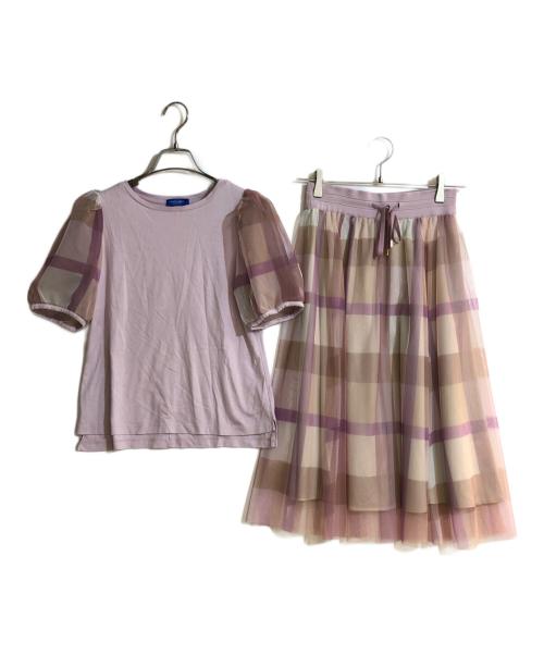 BLUE LABEL CRESTBRIDGE（ブルーレーベルクレストブリッジ）BLUE LABEL CRESTBRIDGE (ブルーレーベルクレストブリッジ) チェックチュールプリントセットアップワンピース ピンク サイズ:36の古着・服飾アイテム