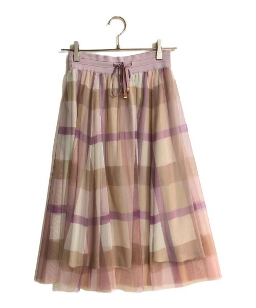 BLUE LABEL CRESTBRIDGE（ブルーレーベルクレストブリッジ）BLUE LABEL CRESTBRIDGE (ブルーレーベルクレストブリッジ) チェックチュールプリントセットアップワンピース ピンク サイズ:36の古着・服飾アイテム