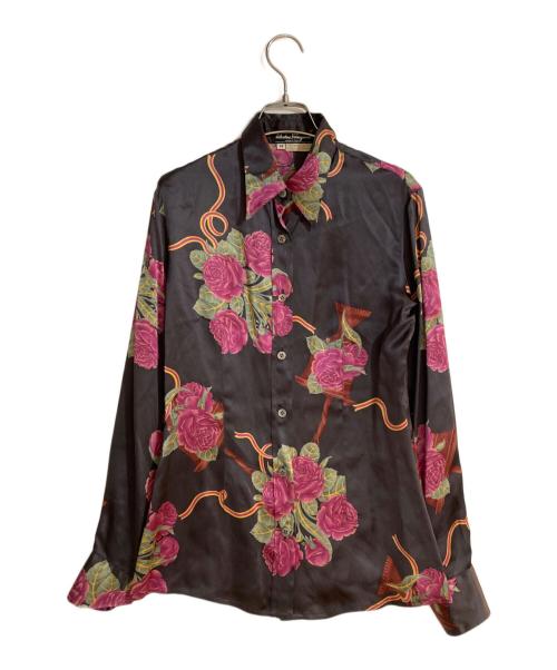 Salvatore Ferragamo（サルヴァトーレ フェラガモ）Salvatore Ferragamo (サルヴァトーレ フェラガモ) シルク100％フラワープリントシャツ パープル サイズ:38の古着・服飾アイテム