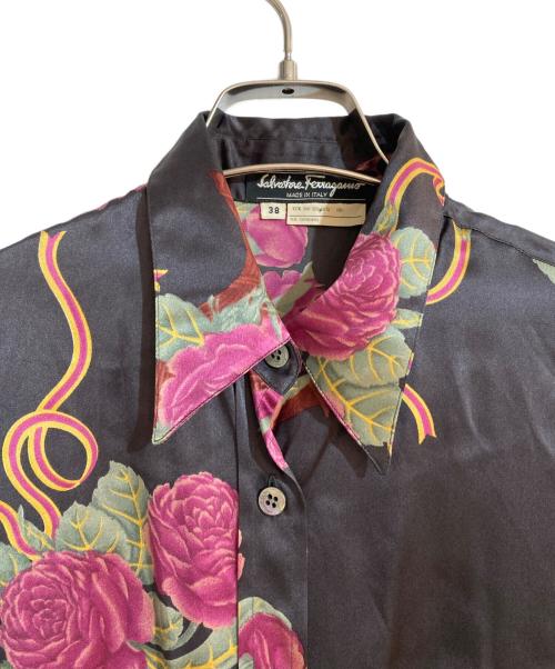 Salvatore Ferragamo（サルヴァトーレ フェラガモ）Salvatore Ferragamo (サルヴァトーレ フェラガモ) シルク100％フラワープリントシャツ パープル サイズ:38の古着・服飾アイテム