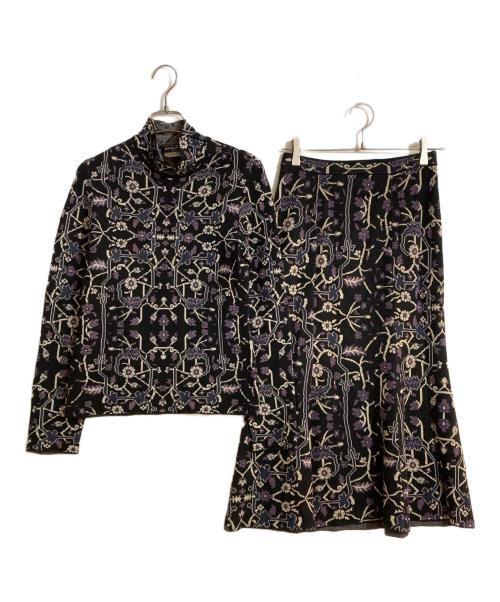 Salvatore Ferragamo（サルヴァトーレ フェラガモ）Salvatore Ferragamo (サルヴァトーレ フェラガモ) フラワープリントニットセットアップ ブラック サイズ:トップスM・スカートSの古着・服飾アイテム