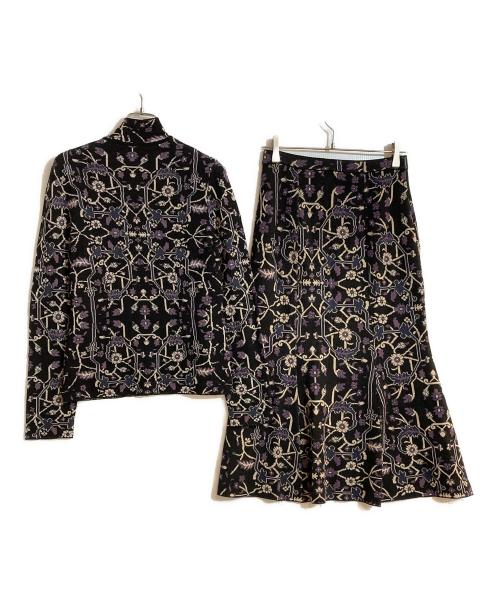 Salvatore Ferragamo（サルヴァトーレ フェラガモ）Salvatore Ferragamo (サルヴァトーレ フェラガモ) フラワープリントニットセットアップ ブラック サイズ:トップスM・スカートSの古着・服飾アイテム