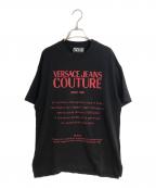 VERSACE JEANS COUTUREヴェルサーチ ジーンズクチュール）の古着「ロゴプリントＴシャツ」｜ブラック