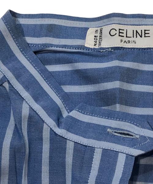 CELINE（セリーヌ）CELINE (セリーヌ) oldトリオンフ刺繍ストライプシャツ ブルー サイズ:Lの古着・服飾アイテム