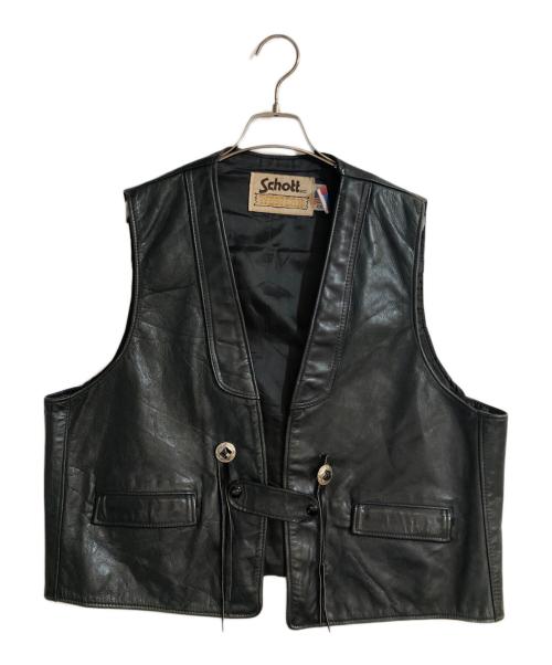 Schott（ショット）Schott (ショット) コンチョボタンレザーベスト ブラック サイズ:XXLの古着・服飾アイテム