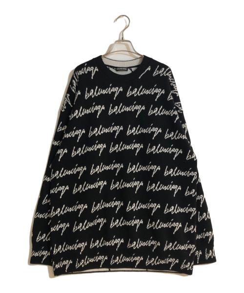 BALENCIAGA（バレンシアガ）BALENCIAGA (バレンシアガ) Scribble Crew Neck Jacquard Knit/スクリブルクルーネックジャガードニット ブラック サイズ:Mの古着・服飾アイテム