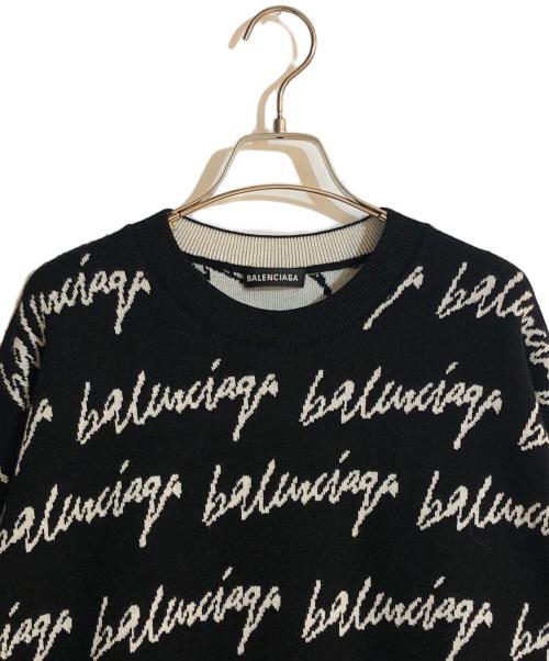 BALENCIAGA（バレンシアガ）BALENCIAGA (バレンシアガ) Scribble Crew Neck Jacquard Knit/スクリブルクルーネックジャガードニット ブラック サイズ:Mの古着・服飾アイテム