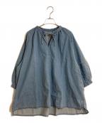 23区ニジュウサンク）の古着「ライトダンガリー サマー スキッパーブラウス」｜スカイブルー