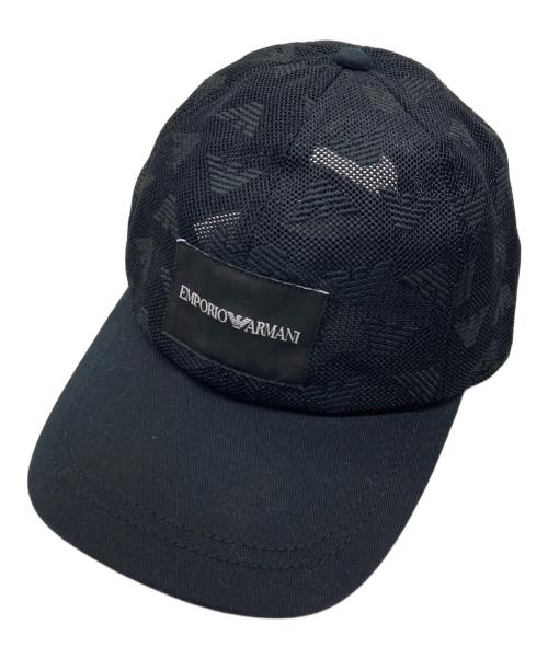 EMPORIO ARMANI（エンポリオアルマーニ）EMPORIO ARMANI (エンポリオアルマーニ) ジャカードメッシュ素材 オールオーバーイーグルキャップ ブラックの古着・服飾アイテム