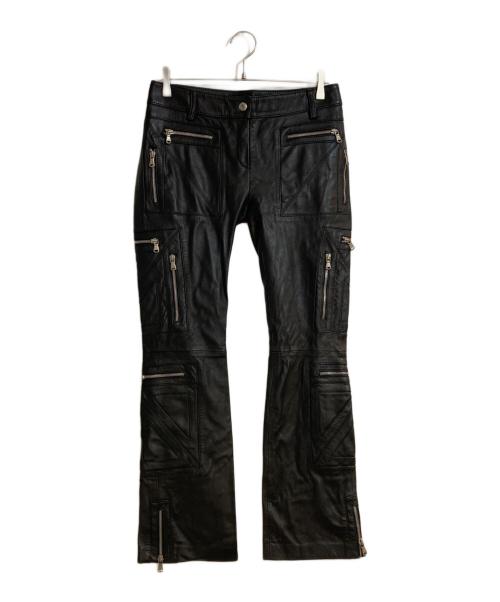 DOLCE & GABBANA（ドルチェ＆ガッバーナ）DOLCE & GABBANA (ドルチェ＆ガッバーナ) レオパードレザーバイカーパンツ ブラック サイズ:46の古着・服飾アイテム