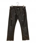DOLCE & GABBANAドルチェ＆ガッバーナ）の古着「クラッシュ加工ロゴプレートブラックデニムパンツ」｜ブラック