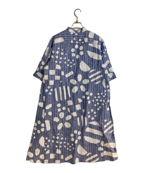 SOU・SOU（ソウソウ）SOU・SOU (ソウソウ) le coq sportif (ルコックスポルティフ) リネン100％総柄ワンピース ブルー サイズ:Lの古着・服飾アイテム