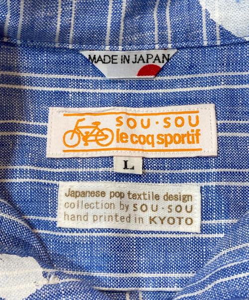 SOU・SOU（ソウソウ）SOU・SOU (ソウソウ) le coq sportif (ルコックスポルティフ) リネン100％総柄ワンピース ブルー サイズ:Lの古着・服飾アイテム