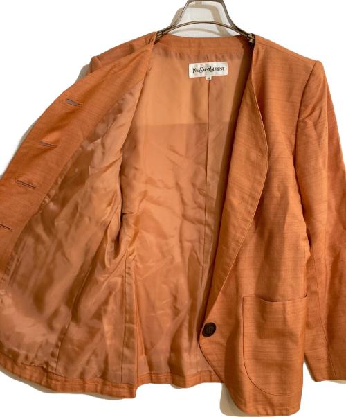 Yves Saint Laurent（イヴサンローラン）Yves Saint Laurent (イヴサンローラン) シルク混ノーカラージャケット オレンジ サイズ:Sの古着・服飾アイテム