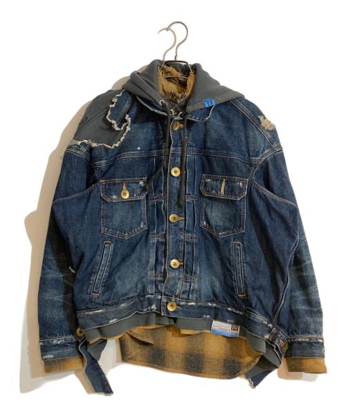 Maison MIHARA YASUHIRO（メゾン ミハラ ヤスヒロ）Maison MIHARA YASUHIRO (メゾン ミハラ ヤスヒロ) ミックスレイヤードデニムジャケット インディゴ サイズ:44の古着・服飾アイテム
