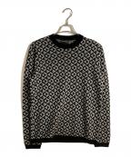 EMPORIO ARMANIエンポリオアルマーニ）の古着「ジオメトリッククルーネックウールニット」｜ブラック