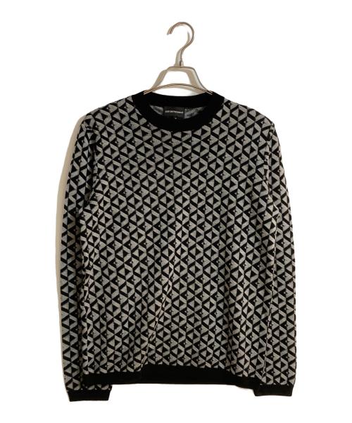 EMPORIO ARMANI（エンポリオ アルマーニ）EMPORIO ARMANI (エンポリオアルマーニ) ジオメトリッククルーネックウールニット ブラック サイズ:XLの古着・服飾アイテム