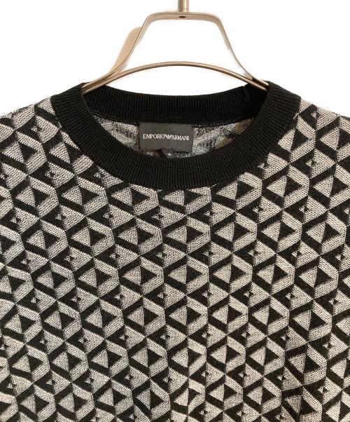 EMPORIO ARMANI（エンポリオ アルマーニ）EMPORIO ARMANI (エンポリオアルマーニ) ジオメトリッククルーネックウールニット ブラック サイズ:XLの古着・服飾アイテム