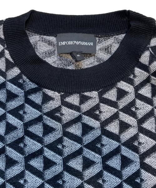 EMPORIO ARMANI（エンポリオ アルマーニ）EMPORIO ARMANI (エンポリオアルマーニ) ジオメトリッククルーネックウールニット ブラック サイズ:XLの古着・服飾アイテム