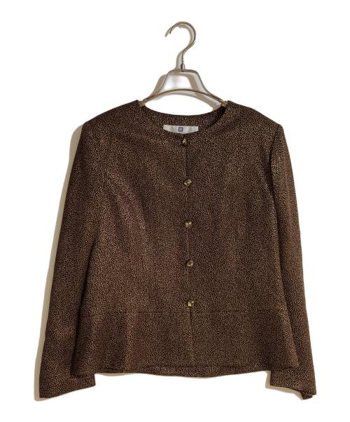 GIVENCHY（ジバンシィ）GIVENCHY (ジバンシィ) ビジューボタンノーカラージャケット ブラウン サイズ:14の古着・服飾アイテム