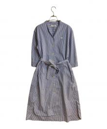 LACOSTE（ラコステ）の古着「ベルト付ストライプシャツワンピース」｜ブルー