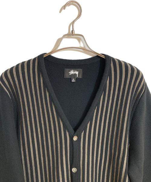 stussy（ステューシー）stussy (ステューシー) stripe cardigan/ストライプカーディガン ブラック サイズ:Mの古着・服飾アイテム