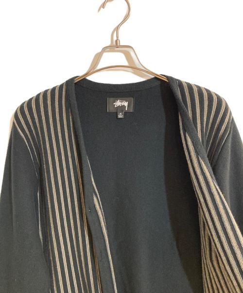 stussy（ステューシー）stussy (ステューシー) stripe cardigan/ストライプカーディガン ブラック サイズ:Mの古着・服飾アイテム