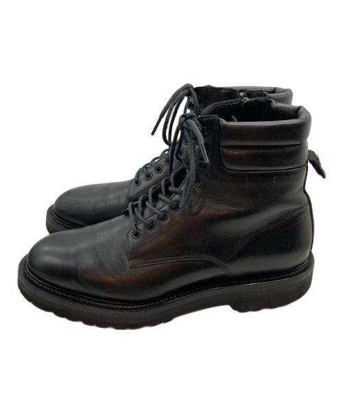 W.H（ダブルエイチ）W.H (ダブルエイチ) フンシャルカーフレザー サイドジップ コンバットブーツ ブラック サイズ:7の古着・服飾アイテム