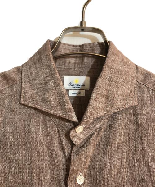 giannetto（ジャンネット）giannetto (ジャンネット) vinci fit リネンカッタウェイシャツ ブラウン サイズ:42の古着・服飾アイテム