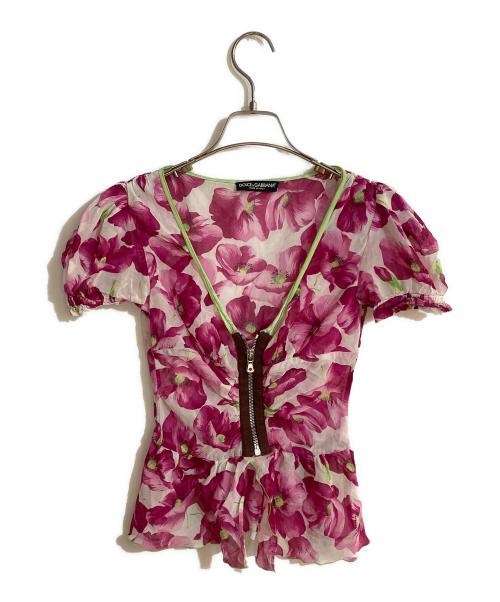 DOLCE & GABBANA（ドルチェ＆ガッバーナ）DOLCE & GABBANA (ドルチェ＆ガッバーナ) 花柄パフスリーブバルーンブラウス ピンク サイズ:38の古着・服飾アイテム