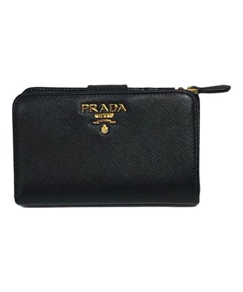 PRADA（プラダ）PRADA (プラダ) サフィアーノl字ファスナーコンパクトウォレット ブラックの古着・服飾アイテム