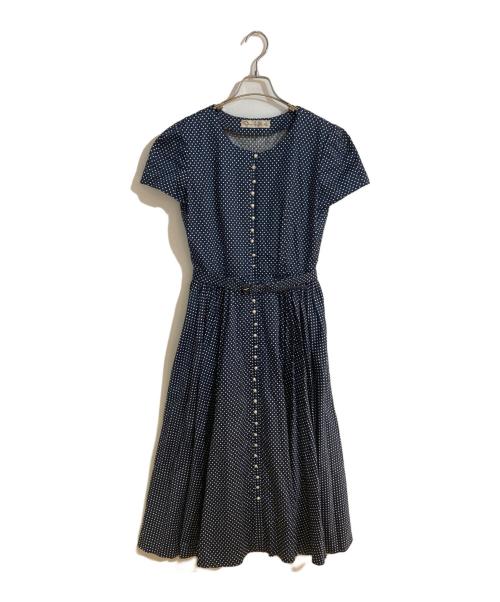 OSCAR DE LA RENTA（オスカーデラレンタ）OSCAR DE LA RENTA (オスカーデラレンタ) パールボタンドットブラウスワンピース ネイビー サイズ:不明の古着・服飾アイテム