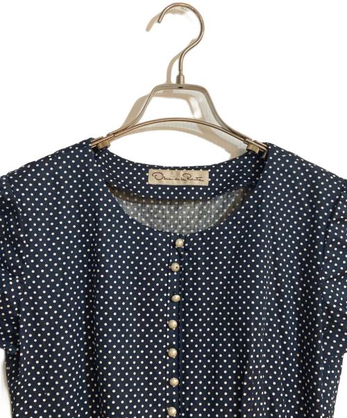 OSCAR DE LA RENTA（オスカーデラレンタ）OSCAR DE LA RENTA (オスカーデラレンタ) パールボタンドットブラウスワンピース ネイビー サイズ:不明の古着・服飾アイテム