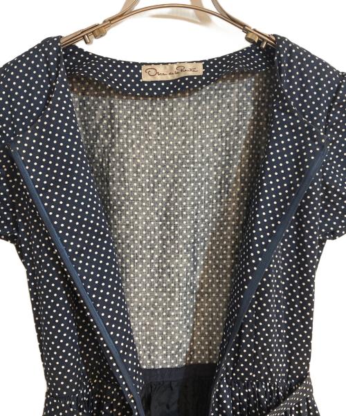 OSCAR DE LA RENTA（オスカーデラレンタ）OSCAR DE LA RENTA (オスカーデラレンタ) パールボタンドットブラウスワンピース ネイビー サイズ:不明の古着・服飾アイテム