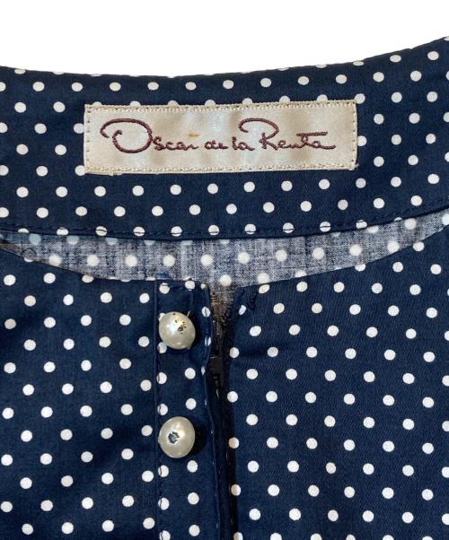 OSCAR DE LA RENTA（オスカーデラレンタ）OSCAR DE LA RENTA (オスカーデラレンタ) パールボタンドットブラウスワンピース ネイビー サイズ:不明の古着・服飾アイテム