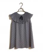 ANAYIアナイ）の古着「ハートドットプリントプリーツエリ ブラウス」｜ブルー