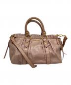 MIU MIUミュウミュウ）の古着「レザーギャザーバッグ」｜ピンク