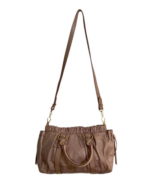 MIU MIU（ミュウミュウ）MIU MIU (ミュウミュウ) レザーギャザーバッグ ピンクの古着・服飾アイテム