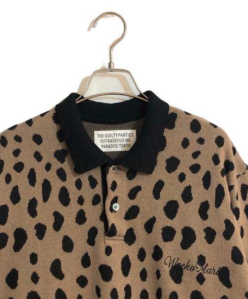 WACKO MARIA（ワコマリア）WACKO MARIA (ワコマリア) LEOPARD JACQUARD KNIT POLO SHIRT/レオパードジャガードニットポロシャツ ブラウン サイズ:Lの古着・服飾アイテム