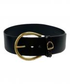 RALPH LAURENラルフローレン）の古着「ゴールド金具ワイドレザーベルト」｜ブラック