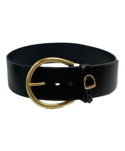 RALPH LAUREN（ラルフローレン）RALPH LAUREN (ラルフローレン) ゴールド金具ワイドレザーベルト ブラックの古着・服飾アイテム