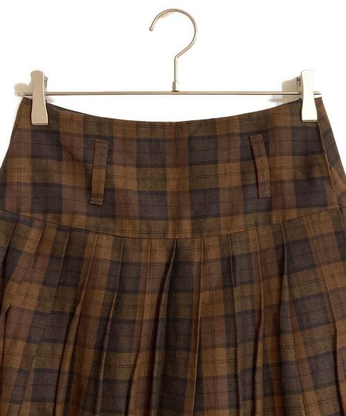 MARGARET HOWELL（マーガレットハウエル）MARGARET HOWELL (マーガレットハウエル) チェックウールリネンプリーツスカート ブラウン サイズ:１の古着・服飾アイテム