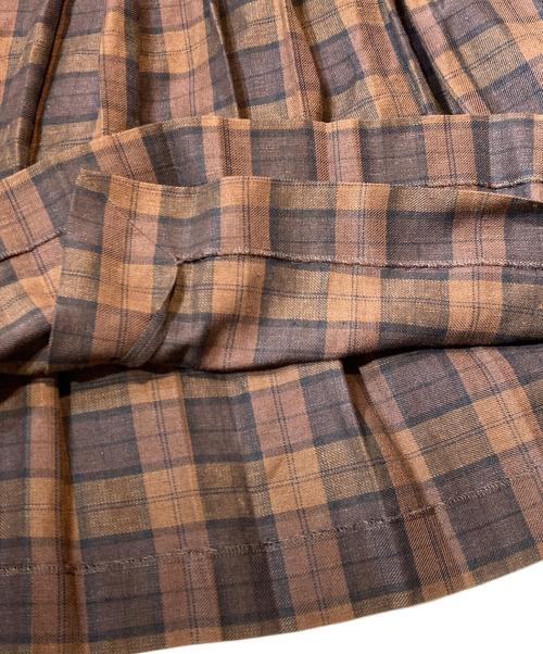 MARGARET HOWELL（マーガレットハウエル）MARGARET HOWELL (マーガレットハウエル) チェックウールリネンプリーツスカート ブラウン サイズ:１の古着・服飾アイテム