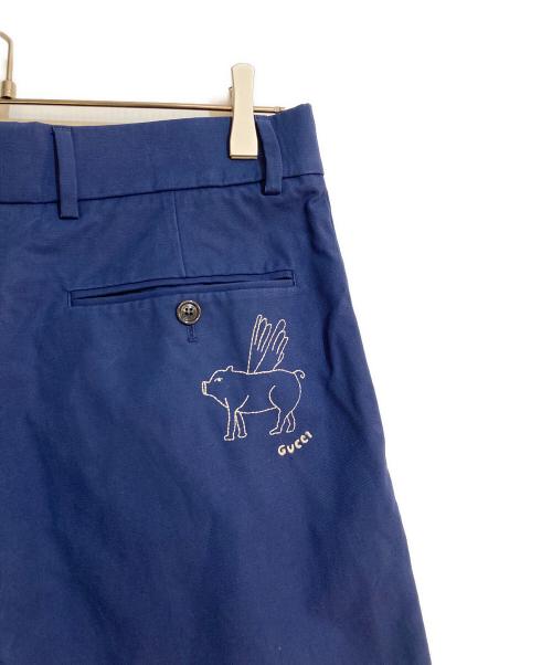 GUCCI（グッチ）GUCCI (グッチ) ピッグ刺繍リネン混パンツ ブルー サイズ:44の古着・服飾アイテム