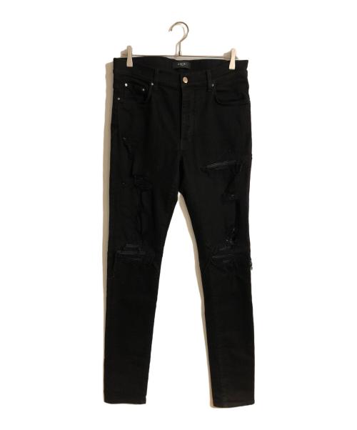 AMIRI（アミリ）AMIRI (アミリ) 蛇腹ダメージ加工 ボタンフライ スキニーデニムパンツ ブラック サイズ:W34の古着・服飾アイテム